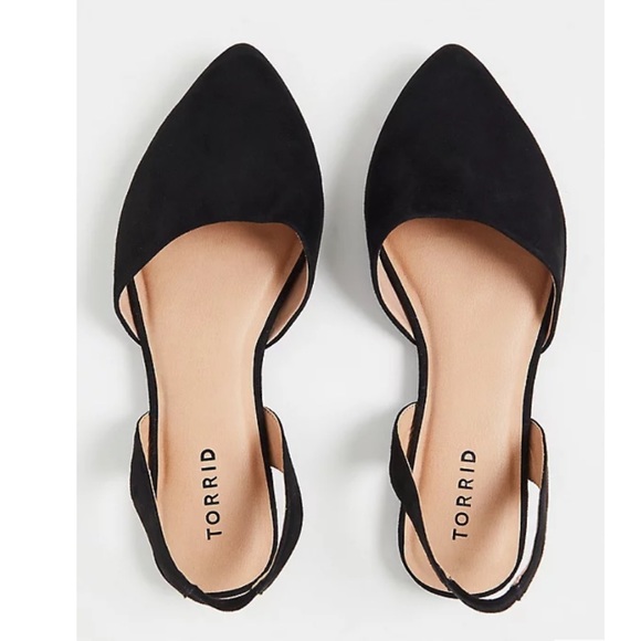 TORRID BLACK FAUX SUEDE SLING BACK POINTED TOE FLAT (WW) - Picture 4 of 7